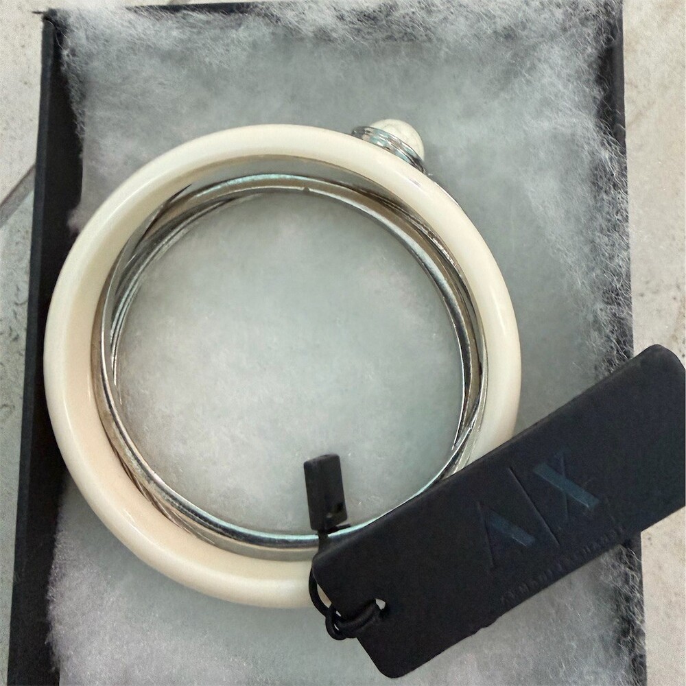 A|X Armani Exchange Stackable Bangle Bracelet Set Silver White Stone